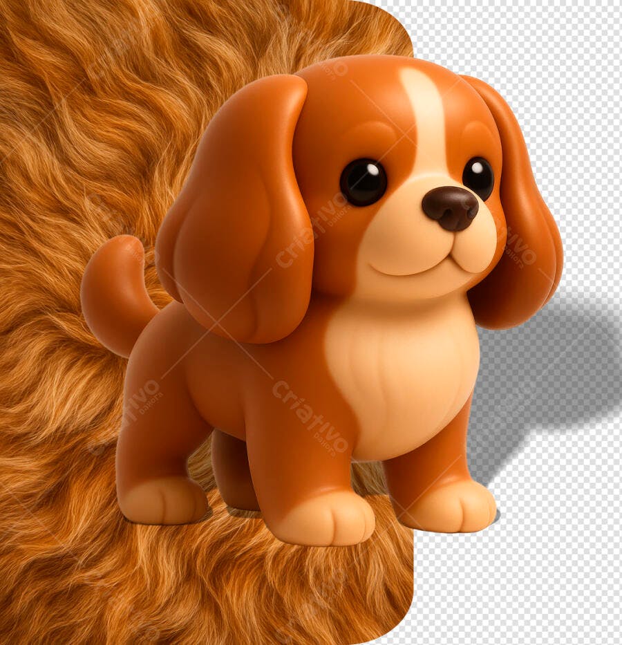 Mascote 3D Cachorro Fofo Caramelo para Pet Shop PSD Editável