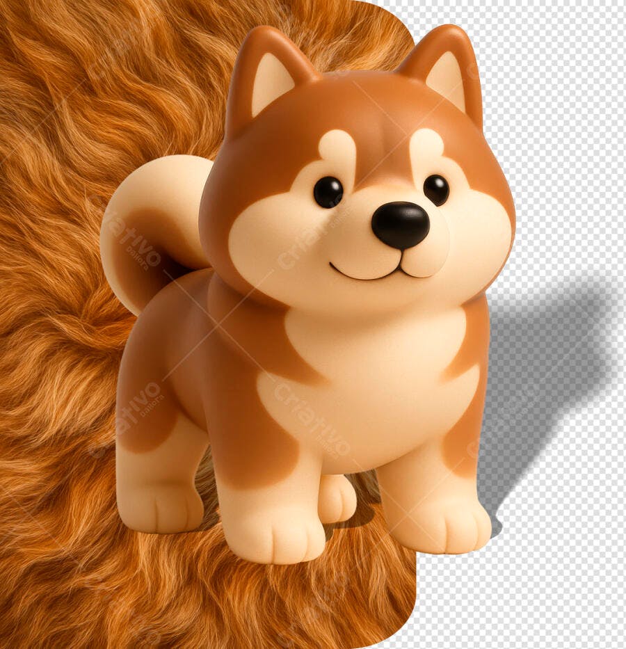Mascote 3D Cachorro Shiba Inu Fofo para Pet Shop PSD Editável