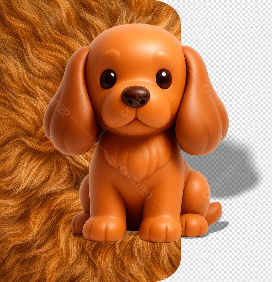 Mascote 3D de Cachorro Filhote Caramelo para Pet Shop PSD Editável