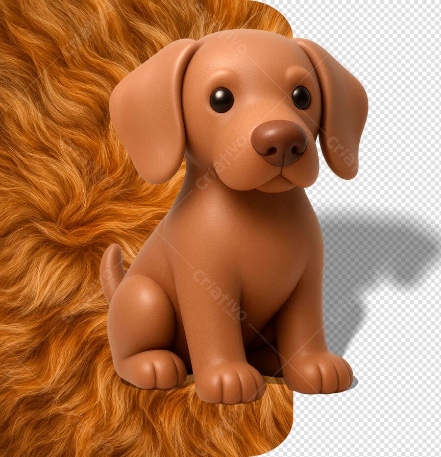 Ilustração 3D Filhote Marrom Caramelo para Pet Shops PSD Editável