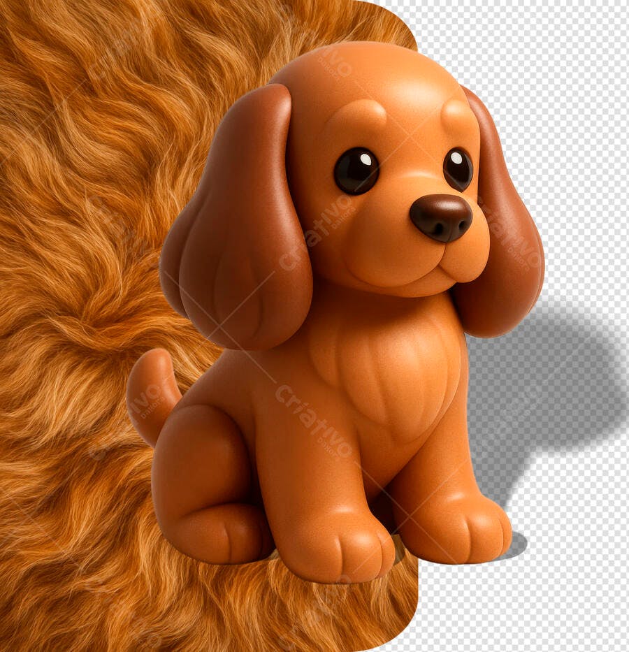 Ilustração 3D Cachorro Filhote Fofo Marrom para Pet Shop PSD Editável