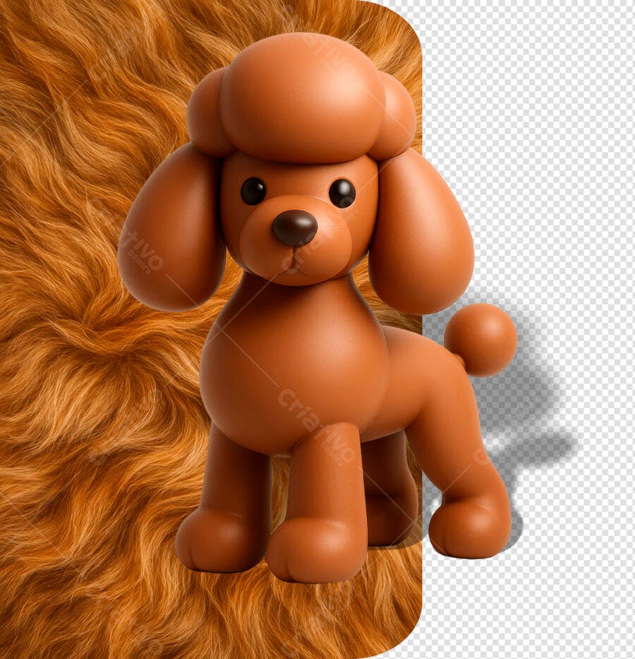 Elemento 3D Poodle Marrom para Pet Shop e Eventos PSD Editável