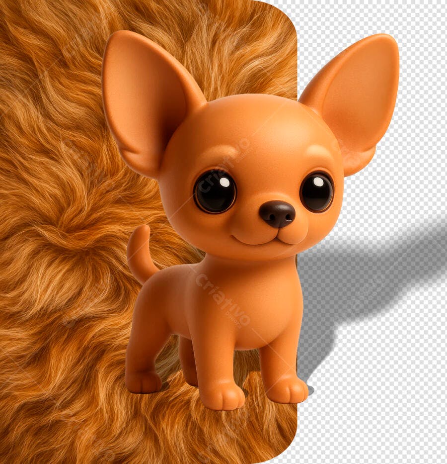 Mascote 3D Filhote Chihuahua Laranja Fofo para Pet Shop PSD Editável