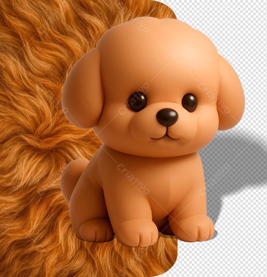Ilustração 3D Filhote de Cachorro Marrom Fofo PSD Editável