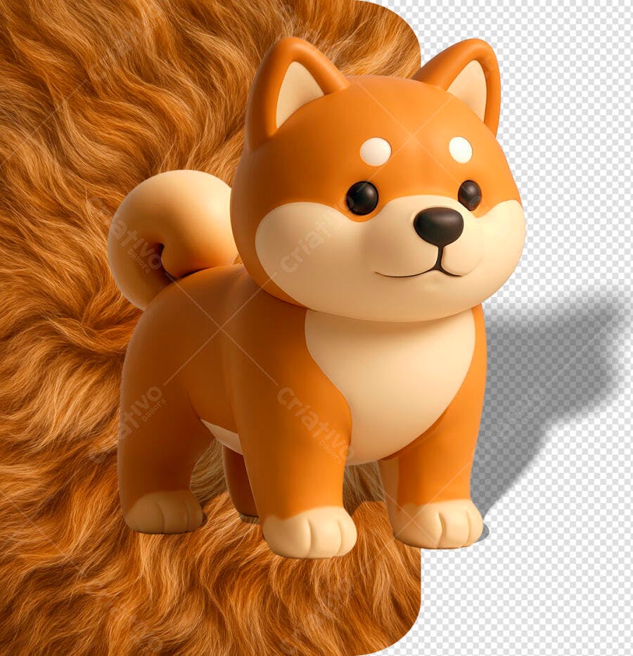 Mascote 3D Cachorro Shiba Inu Fofo para Pet Shop PSD Editável