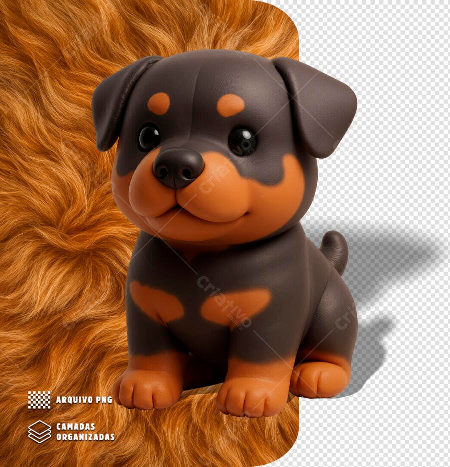 Mascote Psd Filhote Rottweiler 3D para Pet Shop PSD Editável