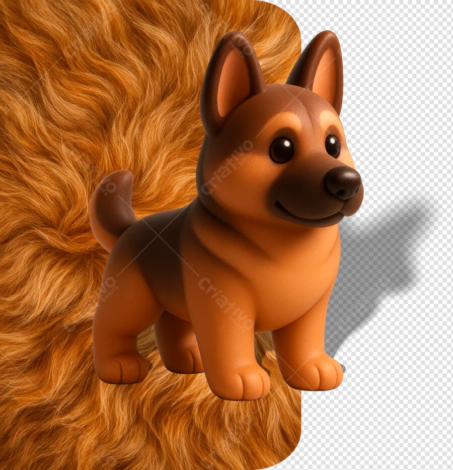 Ilustração 3D Filhote Pastor Alemão Cartoon para Pet Shop e Eventos Infantis PSD Editável