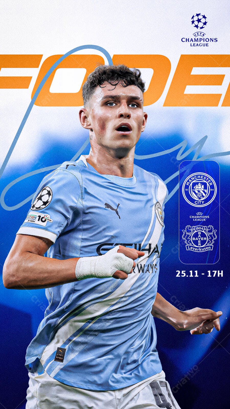 Flyer Jogo Champions League Manchester City vs Leverkusen PSD Editável