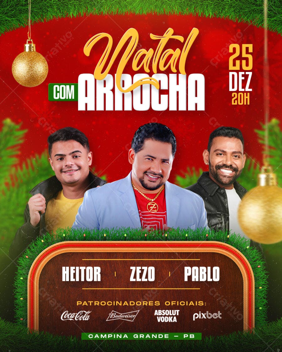 Flyer de Evento Natal Arrocha Heitor Zezo Pablo PSD Editável