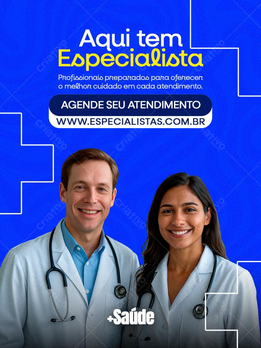 Flyer Azul de Saúde com Médicos Especialistas para Agendamento PSD Editável