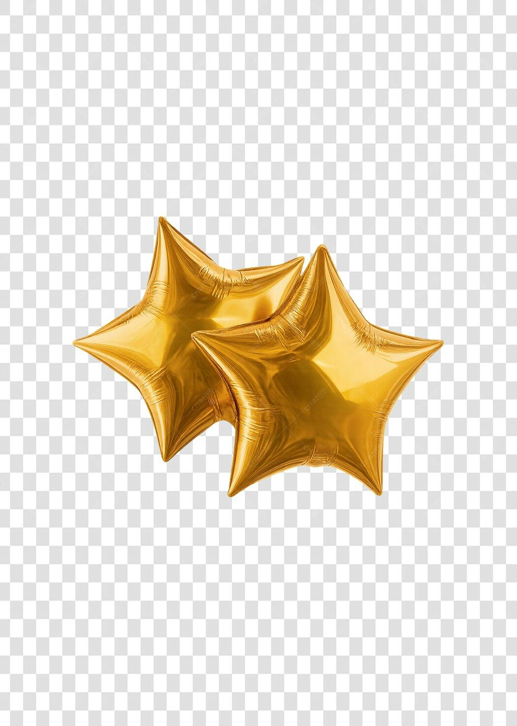 Balões Estrela Dourados para Celebração Festa Aniversário PNG com fundo transparente