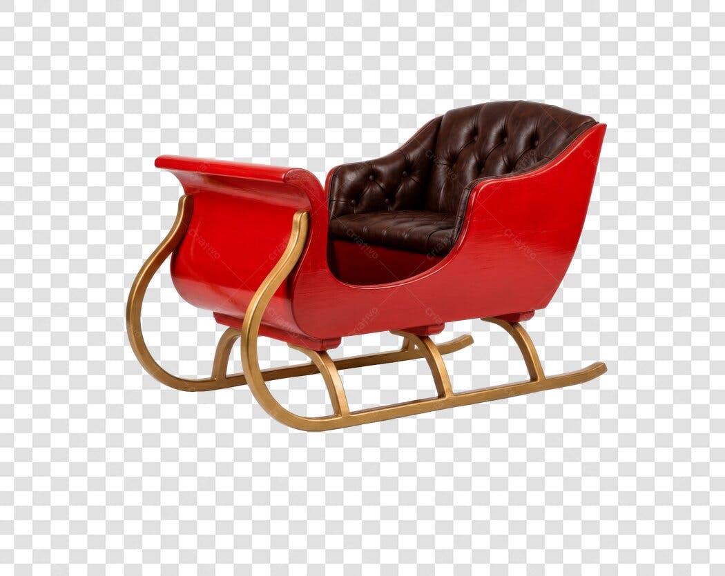 Trenó de Natal Vermelho Dourado e Marrom PNG com fundo transparente