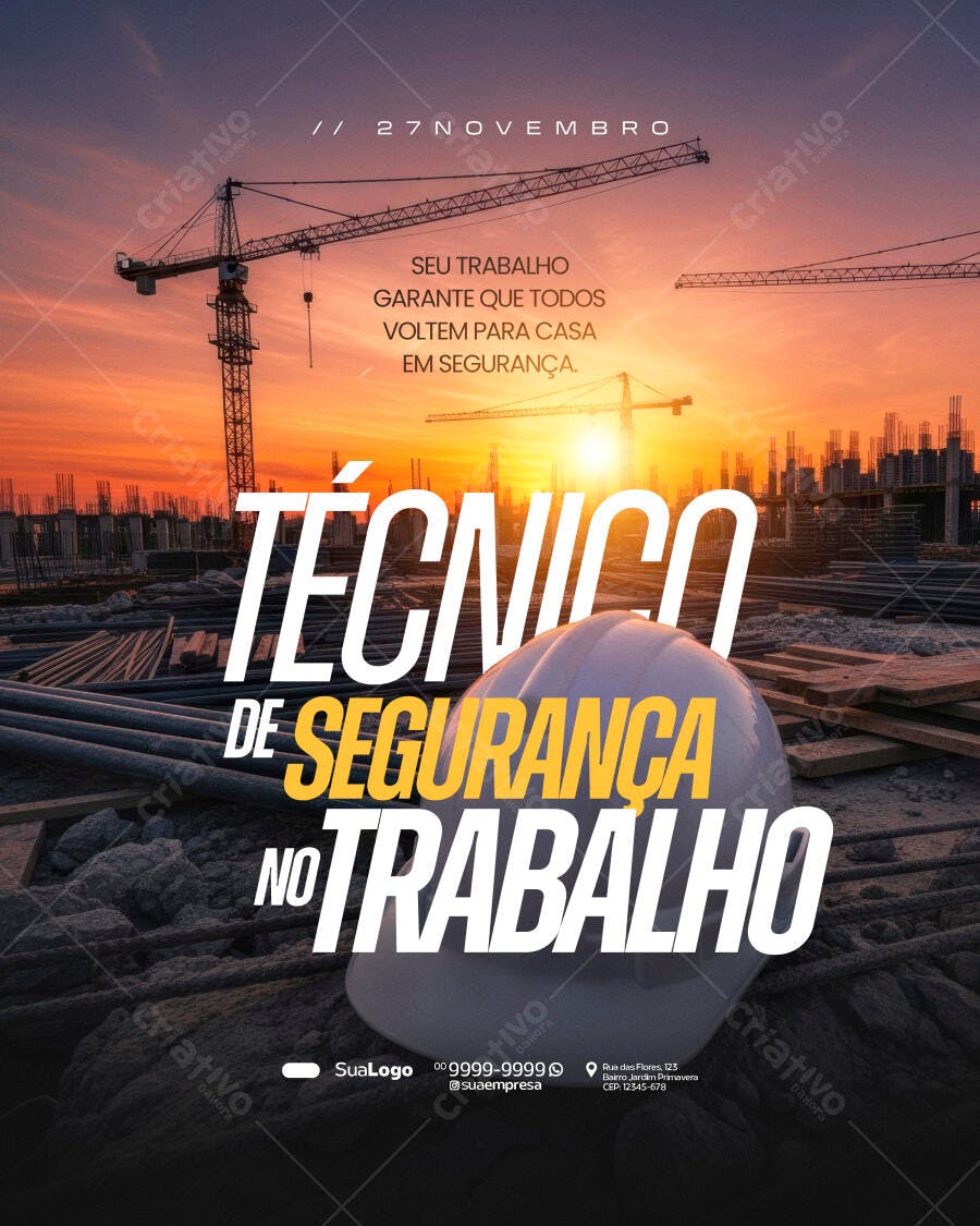 Flyer Técnico de Segurança no Trabalho Construção Civil PSD Editável
