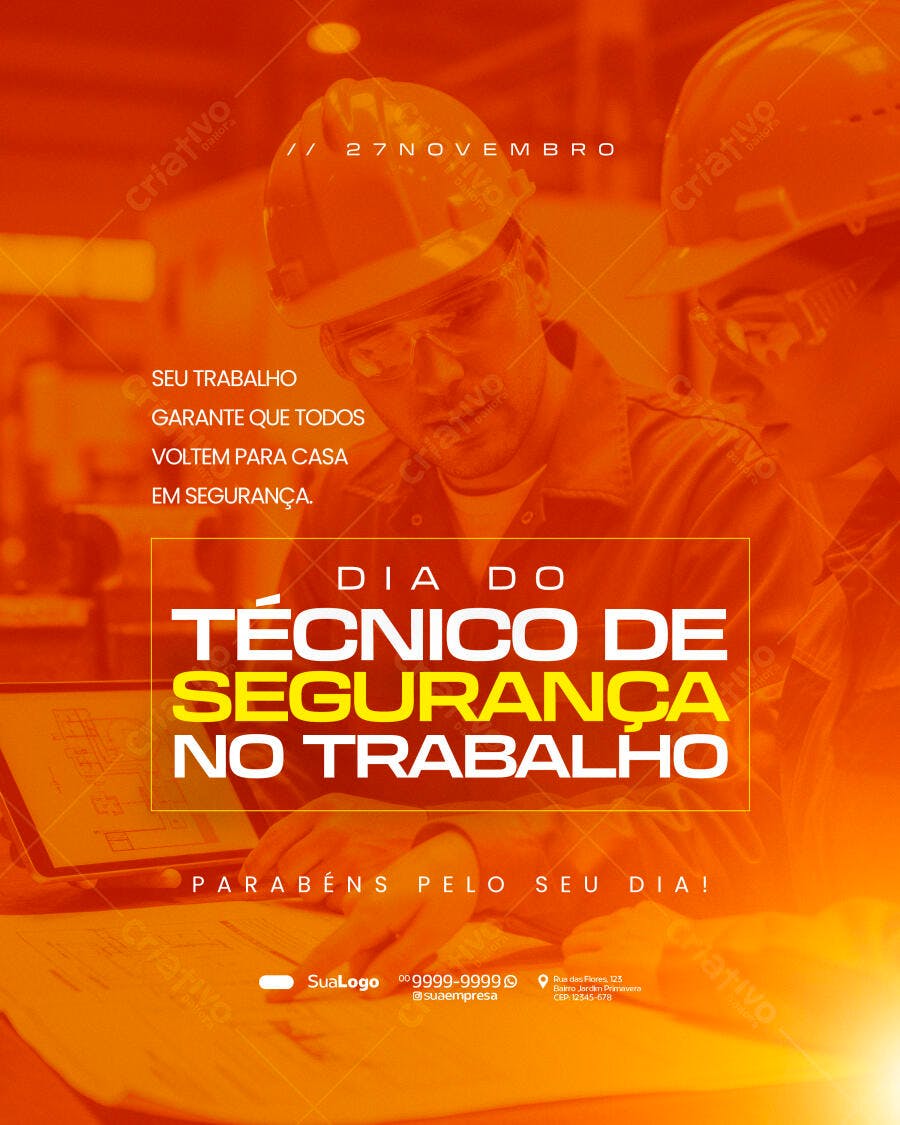Flyer Dia do Técnico de Segurança Homem Capacete PSD Editável