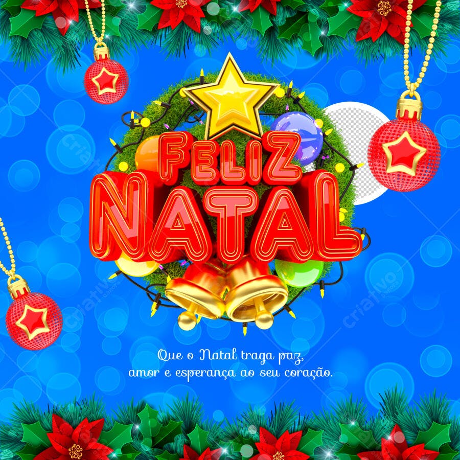 Flyer Feliz Natal com Grinalda e Estrela PSD Editável