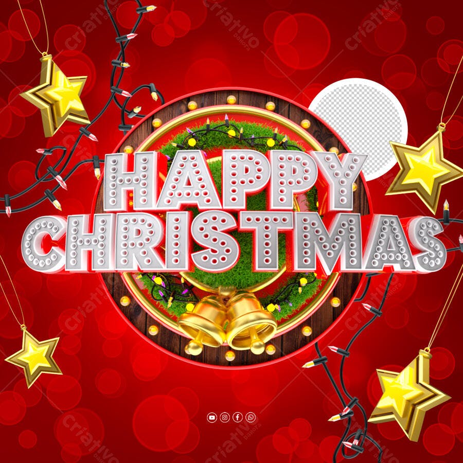 Flyer Feliz Natal com Estrelas e Sinos PSD Editável