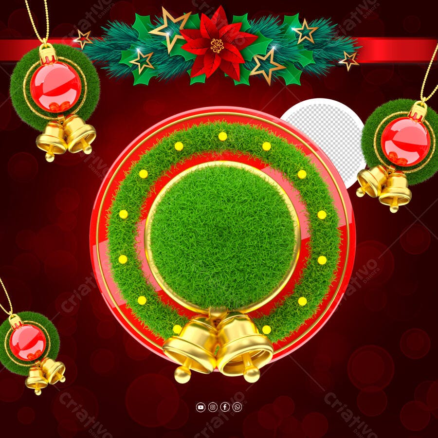 Flyer de Natal com Guirlanda e Sinos Dourados PSD Editável