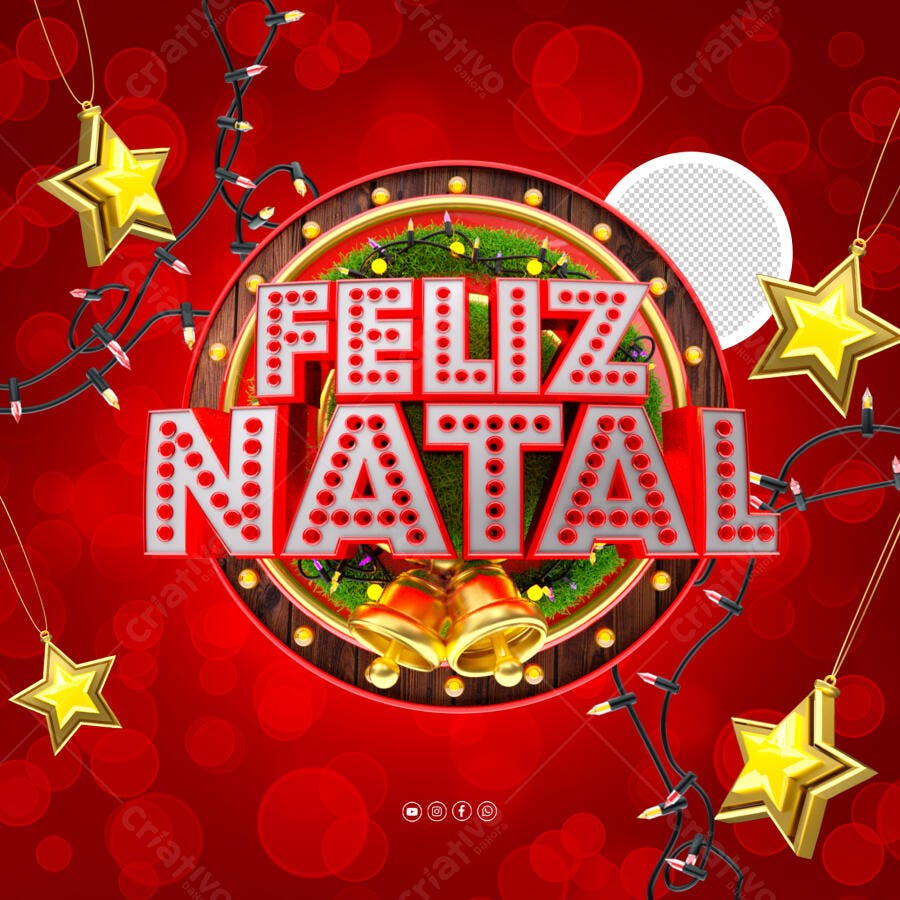 Post para Redes Sociais Feliz Natal Sinos e Estrelas PSD Editável