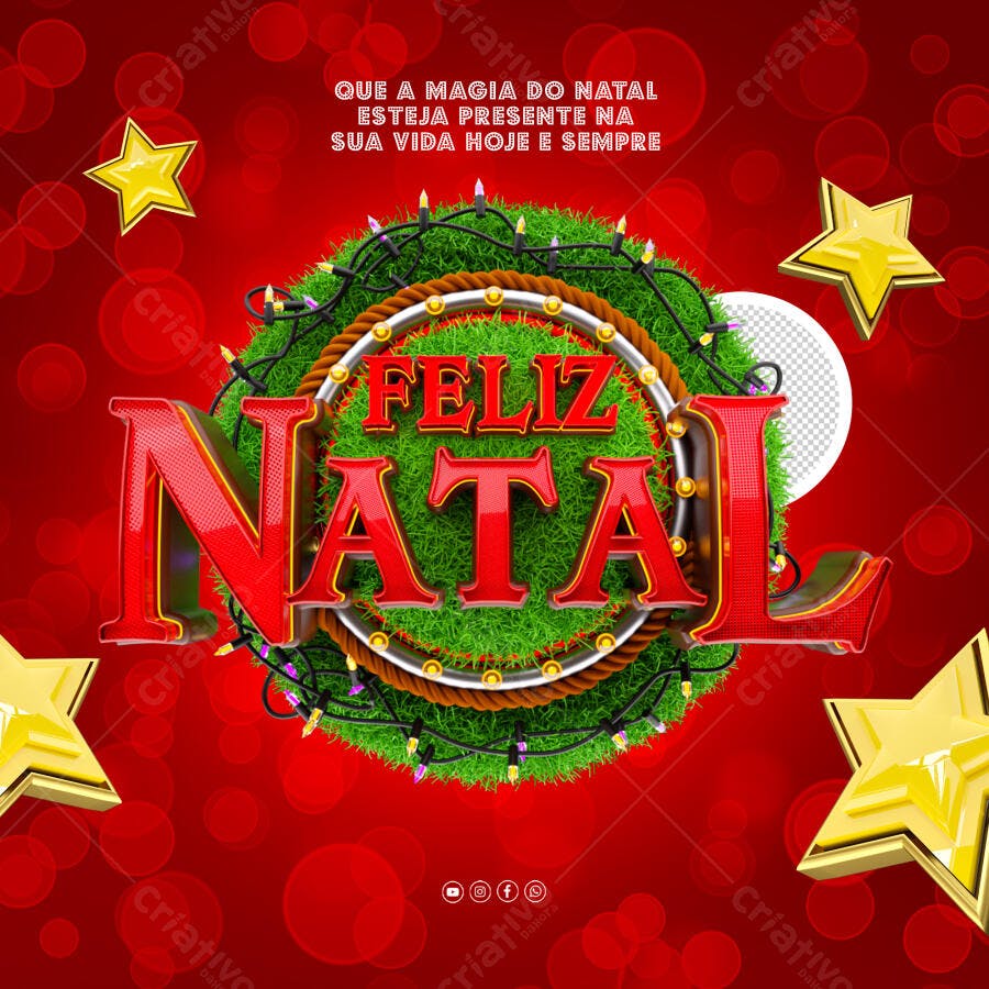 Flyer de Natal com Feliz Natal 3D e Estrelas Douradas PSD Editável