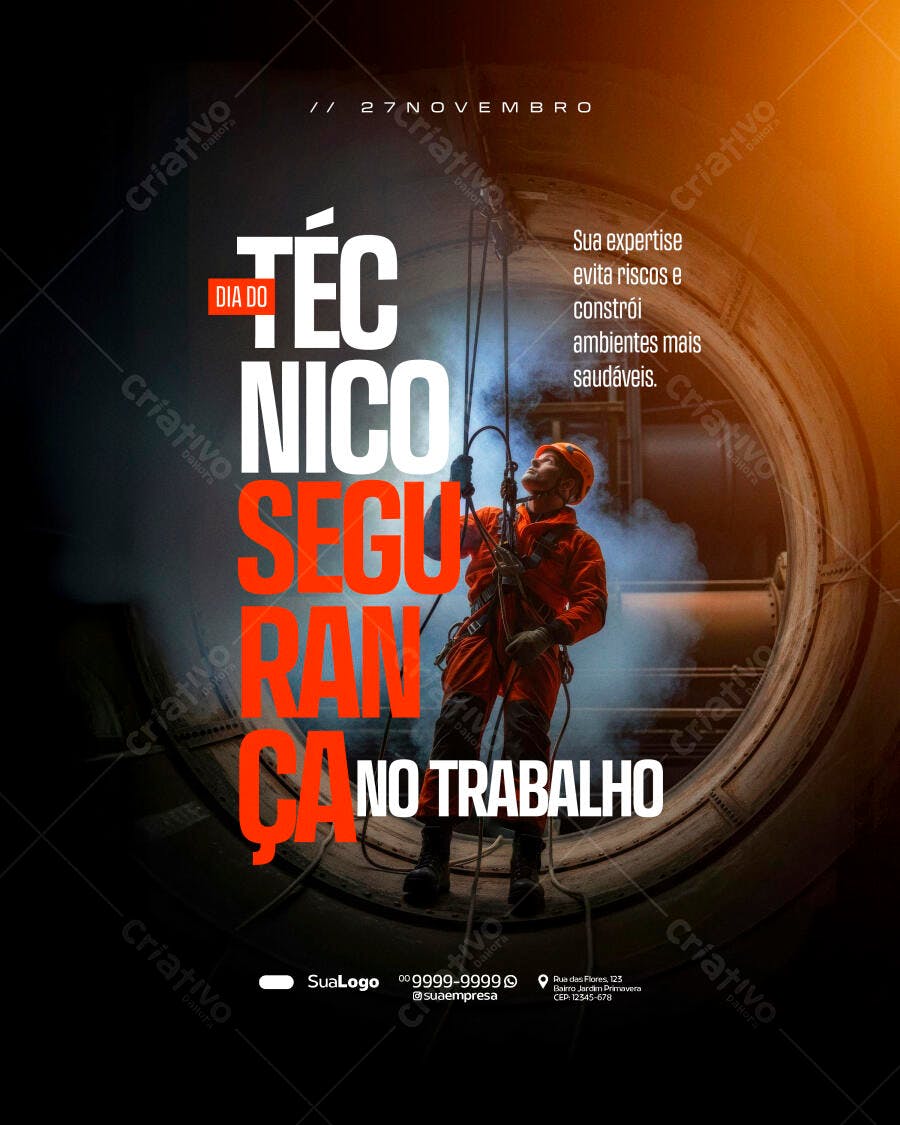 Flyer Dia do Técnico de Segurança no Trabalho com Profissional Subindo PSD Editável