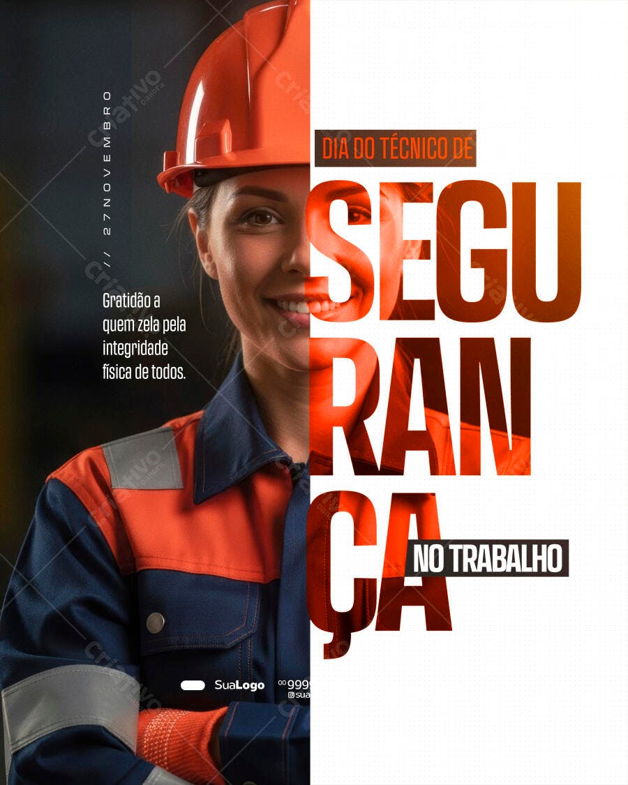 Post Redes Sociais Dia do Técnico de Segurança no Trabalho PSD Editável
