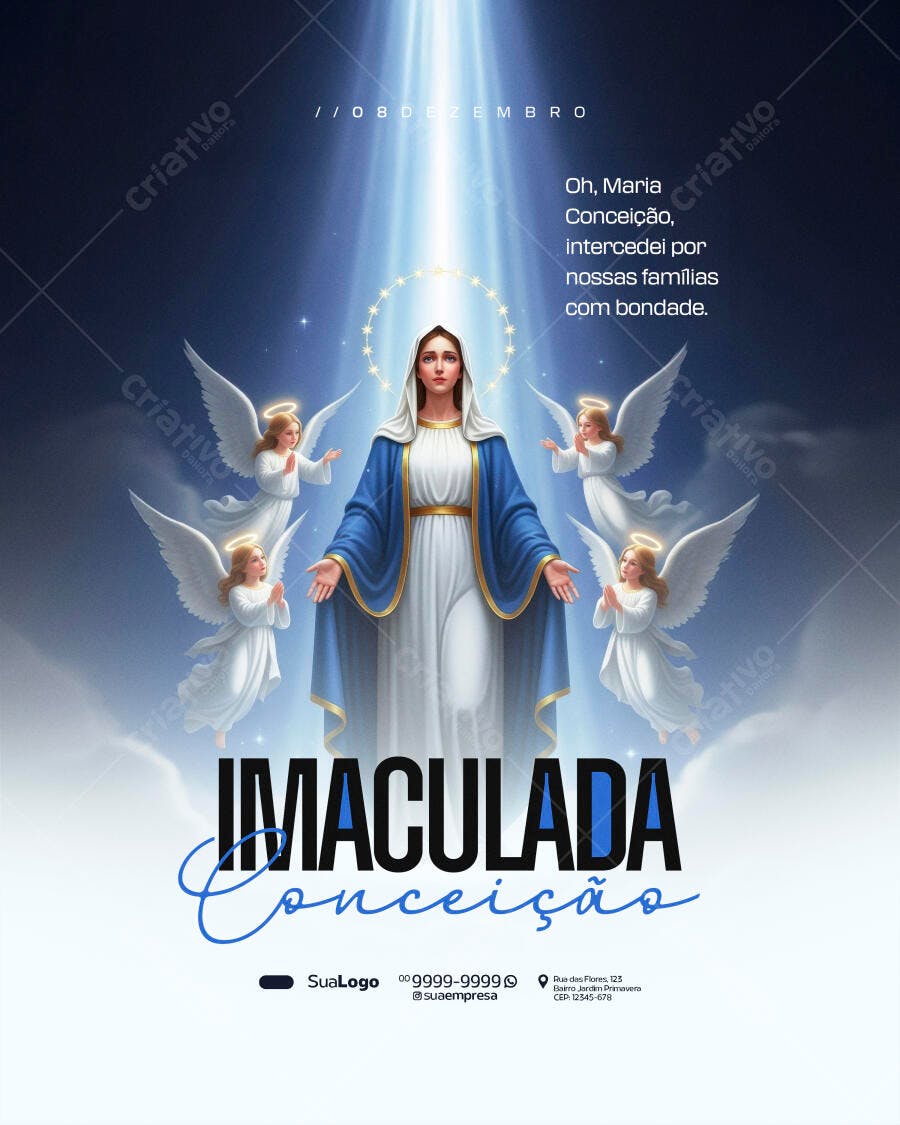 Arte Digital para Imaculada Conceição Maria Anjos Luz Divina PSD Editável