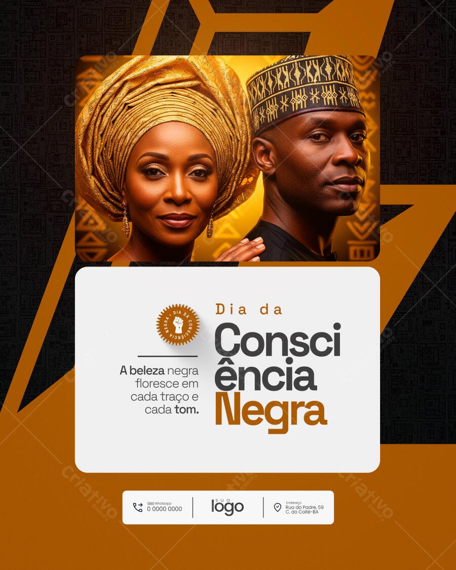 Flyer Dia da Consciência Negra com Casal Afro-Brasileiro PSD Editável