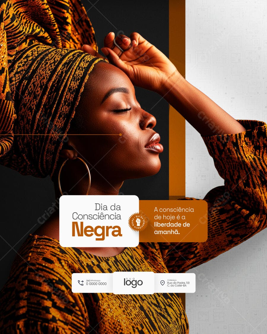 Flyer Dia da Consciência Negra Mulher Negra Turbante PSD Editável