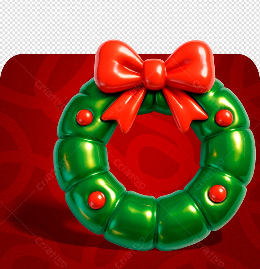 Elemento 3D Guirlanda Natalina com Laço Vermelho PSD Editável