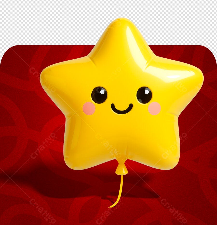 Balão Estrela Amarela Fofo para Eventos Alegres PSD Editável