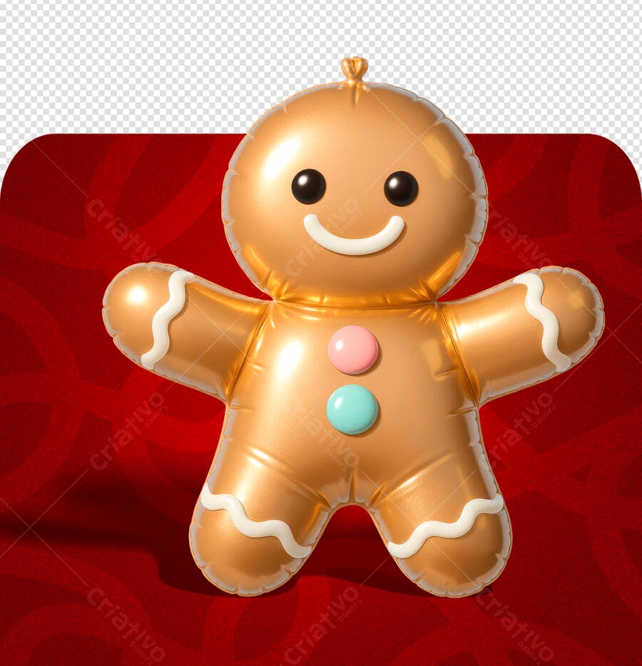 Elemento 3D Biscoito de Gengibre Dourado para Natal PSD Editável