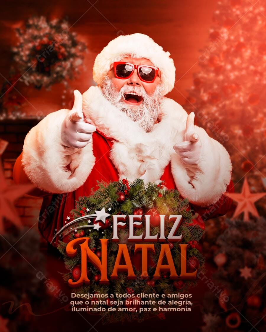 Flyer de Natal com Papai Noel Óculos Vermelhos PSD Editável