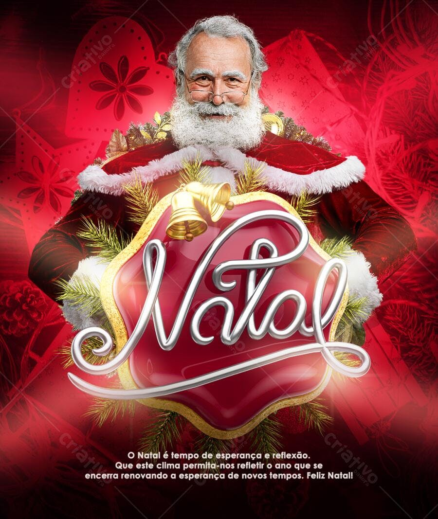 Post de Natal com Papai Noel e Sinos Dourados PSD Editável