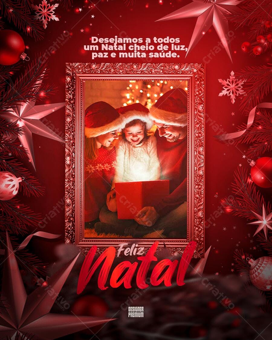 Flyer de Natal Família com Gorros de Papai Noel PSD Editável