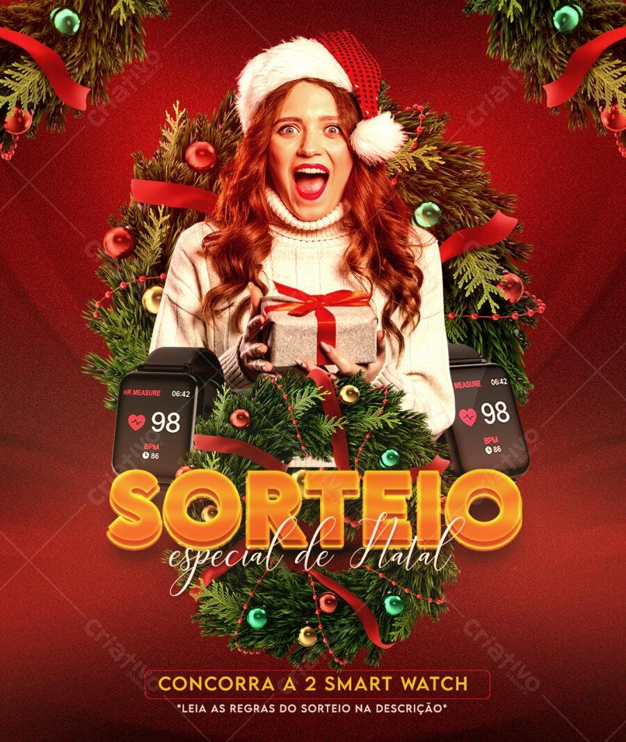 Post para Sorteio Especial de Natal com Smartwatch PSD Editável