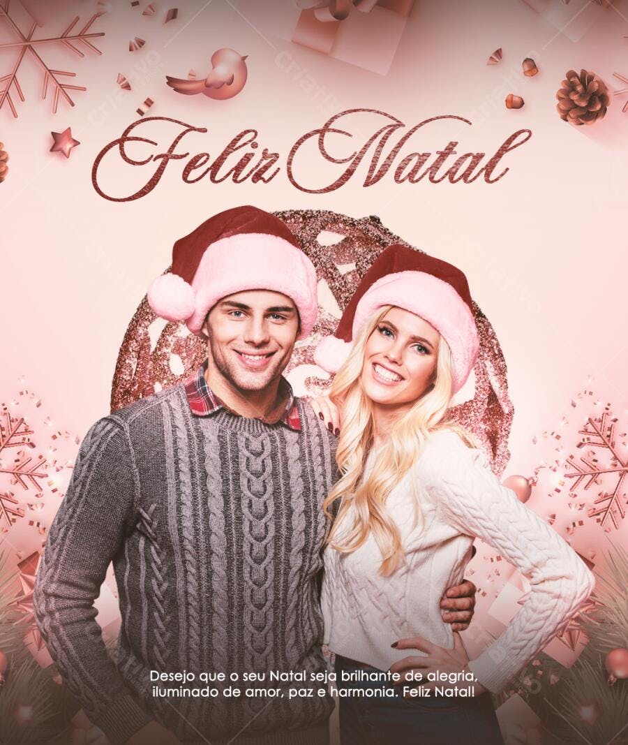 Post para Redes Sociais Feliz Natal Casal Sorrindo PSD Editável