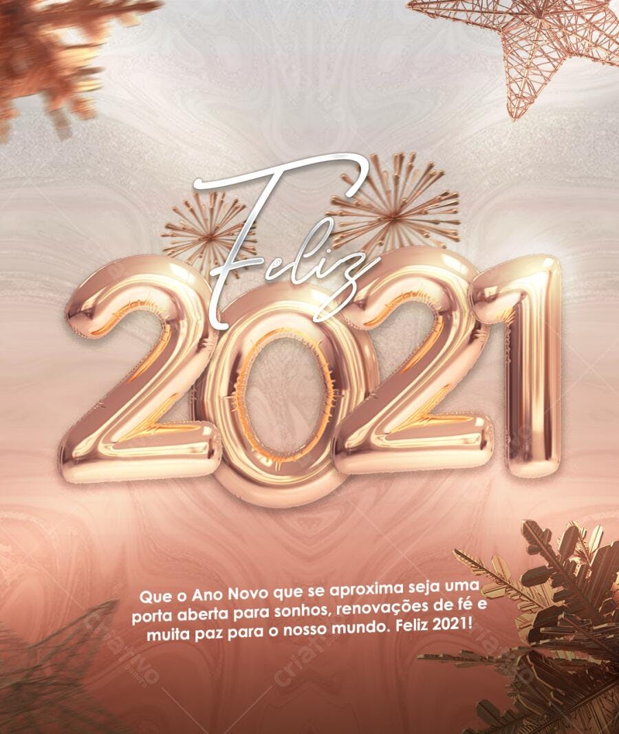 Post para Ano Novo Feliz 2021 PSD Editável