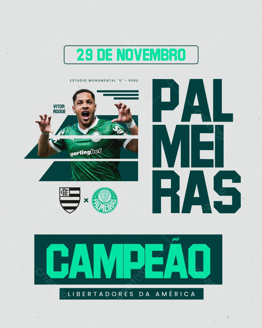 Post para Redes Sociais Palmeiras Campeão Libertadores da América PSD Editável