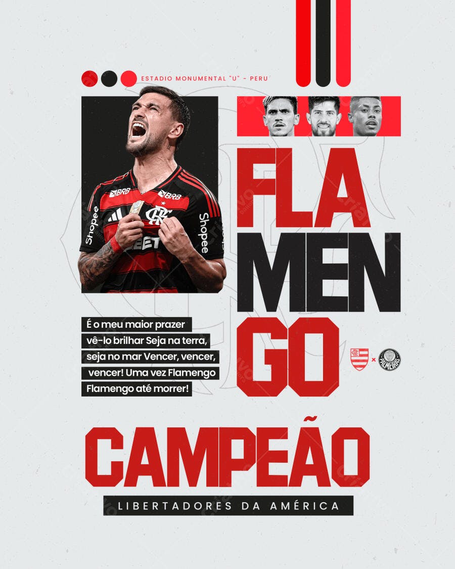 Post de Futebol Flamengo Campeão Libertadores Gabigol PSD Editável