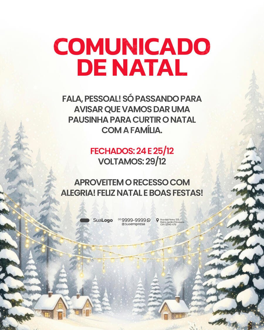 Flyer para Comunicado de Natal e Recesso PSD Editável