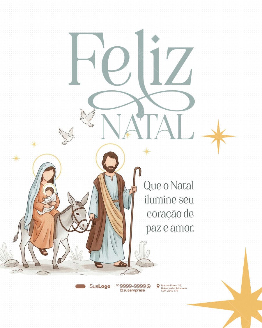 Post Feliz Natal Sagrada Família Aquarela PSD Editável