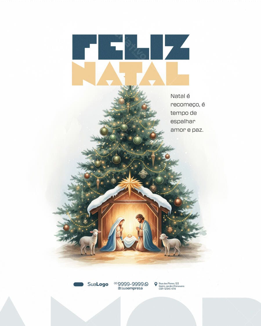 Flyer Natalino com Presépio e Árvore de Natal PSD Editável