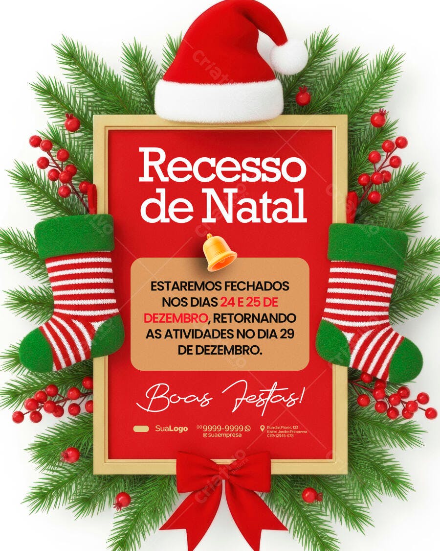 Post para Redes Sociais Recesso de Natal PSD Editável