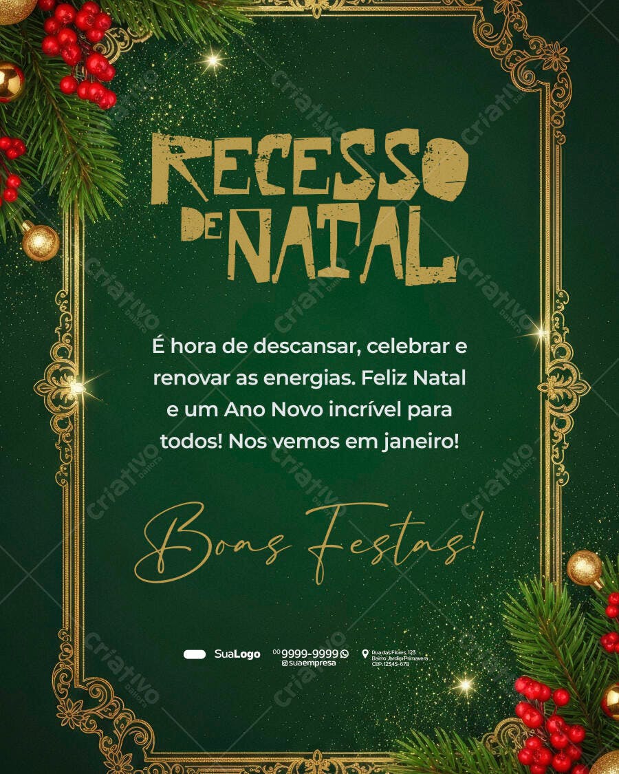 Flyer Recesso de Natal e Ano Novo para Empresas PSD Editável