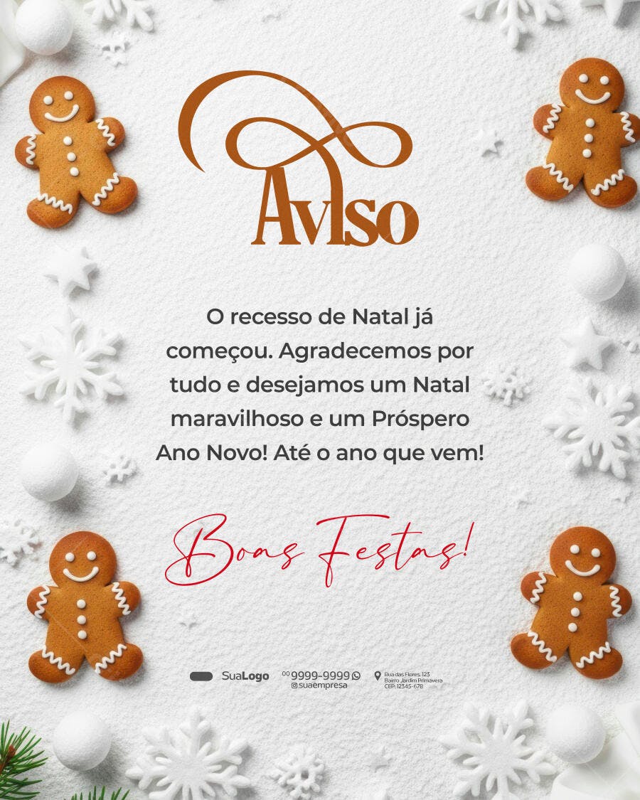 Cartão Digital Aviso de Recesso Natalino PSD Editável