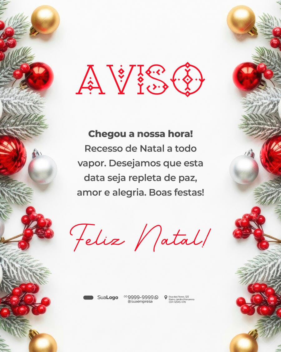 Aviso de Recesso Natalino para Lojas PSD Editável