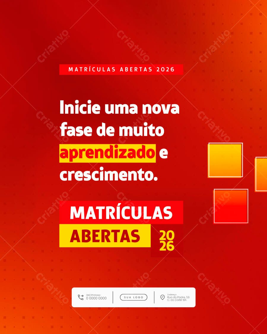 Flyer Matrículas Abertas 2026 PSD Editável