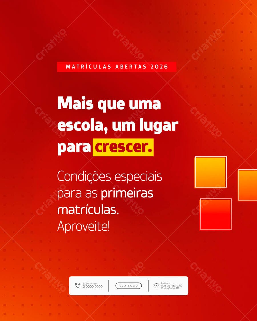 Post para Redes Sociais Matrículas Abertas 2026 PSD Editável