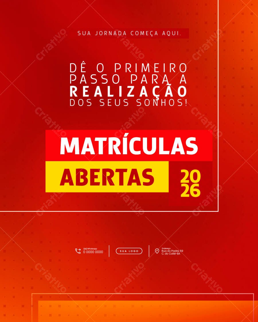Flyer Matrículas Abertas 2026 para Curso e Escola PSD Editável