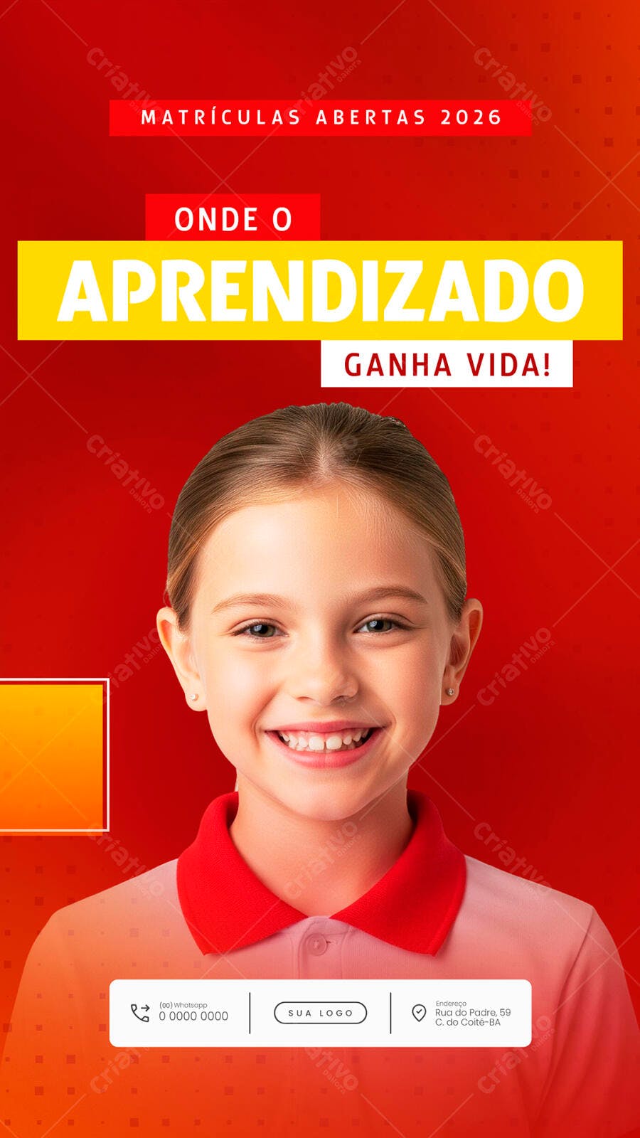Flyer Matrículas Abertas 2026 Aprendizado Ganha Vida PSD Editável